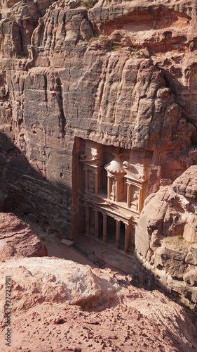 Petra, Al-Khazneh ancient treasury and temple in Jordan.