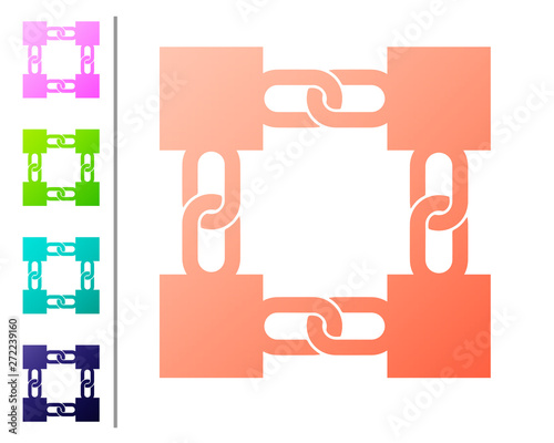 Coral Blockchain technology icon isolated on white background. Cryptocurrency data sign. Abstract geometric block chain network technology business. Set color icons. Vector Illustration