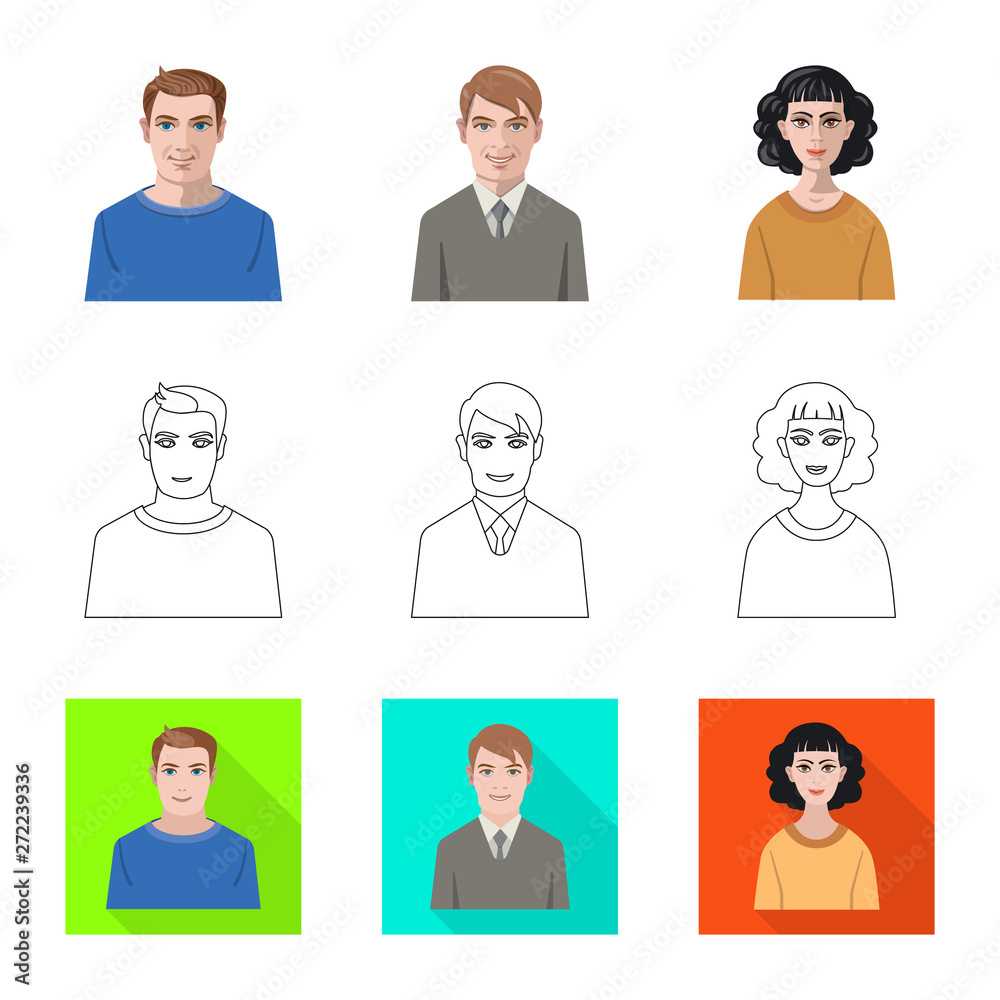 Vector design of hairstyle and profession icon. Set of hairstyle and character stock vector illustration. Vector design of hairstyle and profession icon. Set of hairstyle and character stock vector illustration.