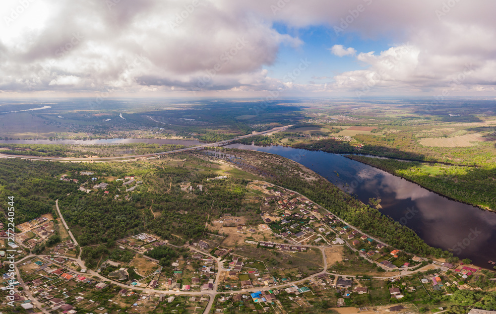 Aerial view on river and town