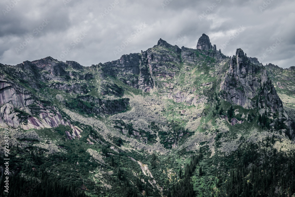 View of a mountain valley on a cloudy day