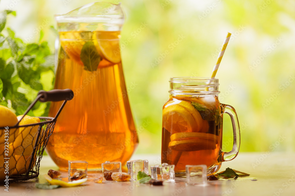 Iced tea with lemon and ice cubes Iced tea with lemon and ice cubes