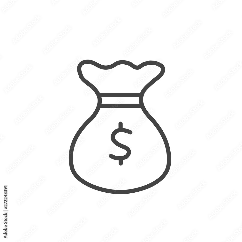 Money bag icon in trendy outline style isolated on white background Money bag icon in trendy outline style isolated on white background