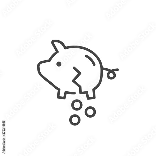 Piggy money savings icon. Broken piggy money in trendy outline style isolated on white background