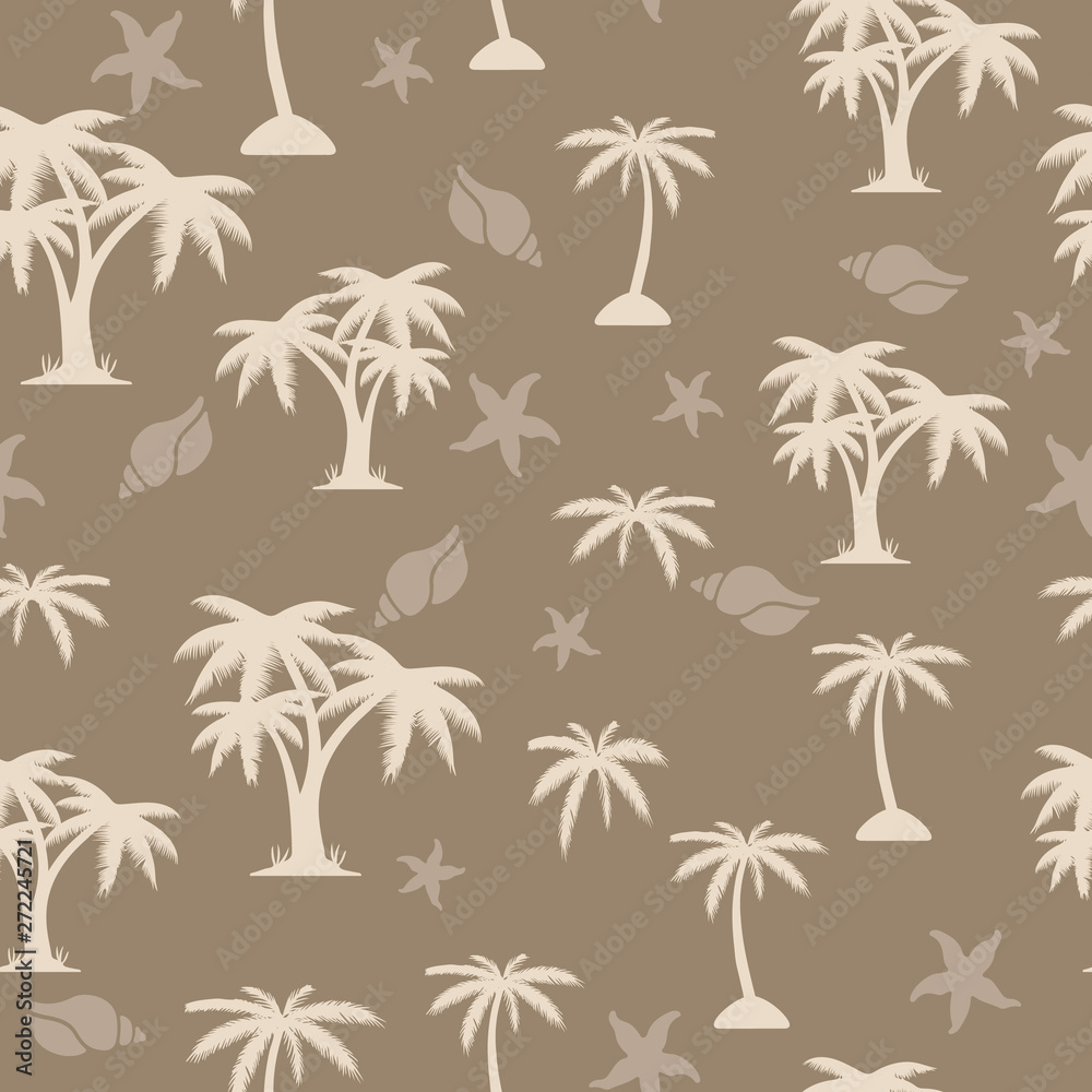 Palm tree seamless pattern on light brown background