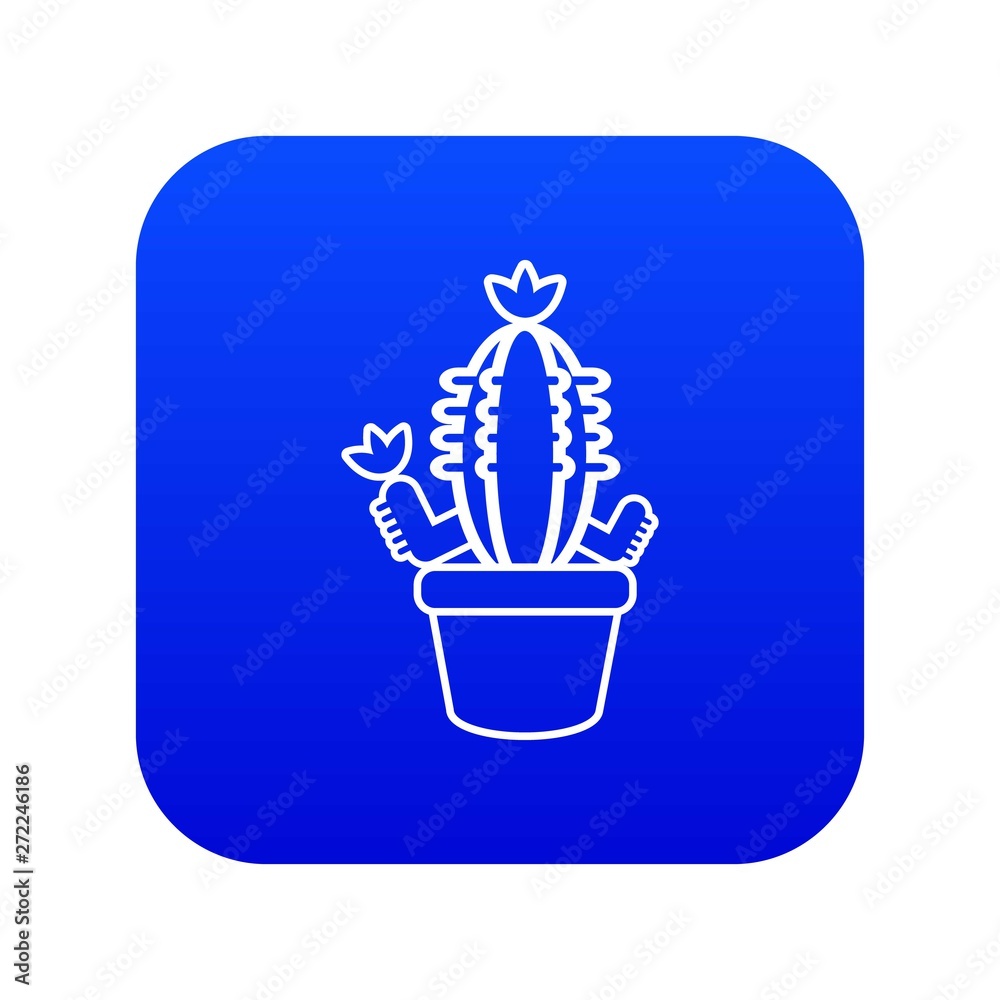 Pot cactus icon blue vector isolated on white background Pot cactus icon blue vector isolated on white background