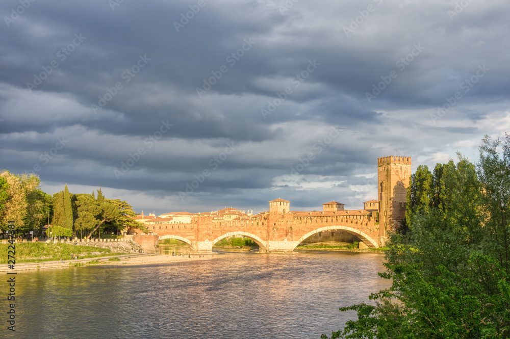 The Castelvecchio bridge, also known as the Scaliger bridge, is a Verona bridge on the Adige river, Italy