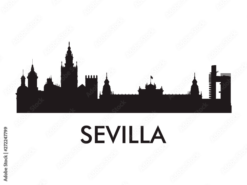 Sevilla skyline silhouette vector of famous places