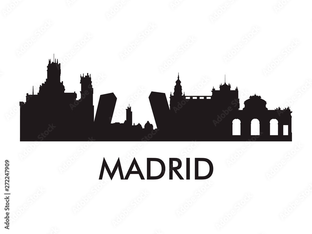Madrid skyline silhouette vector of famous places