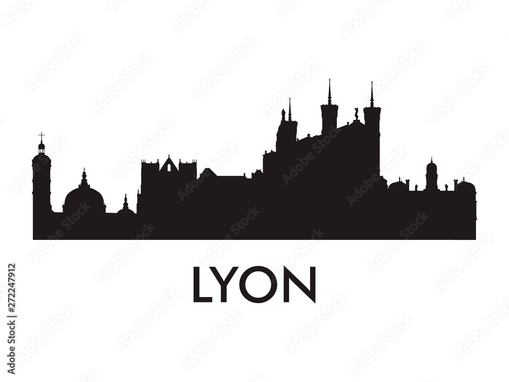 Lyon skyline silhouette vector of famous places