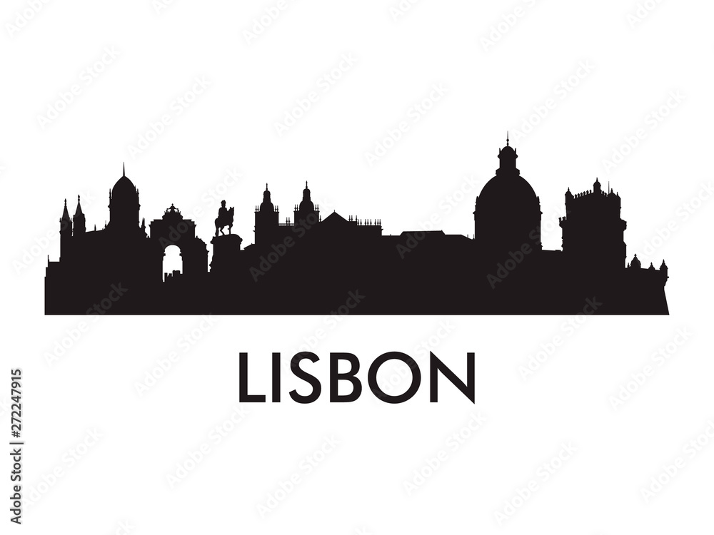 Lisbon skyline silhouette vector of famous places