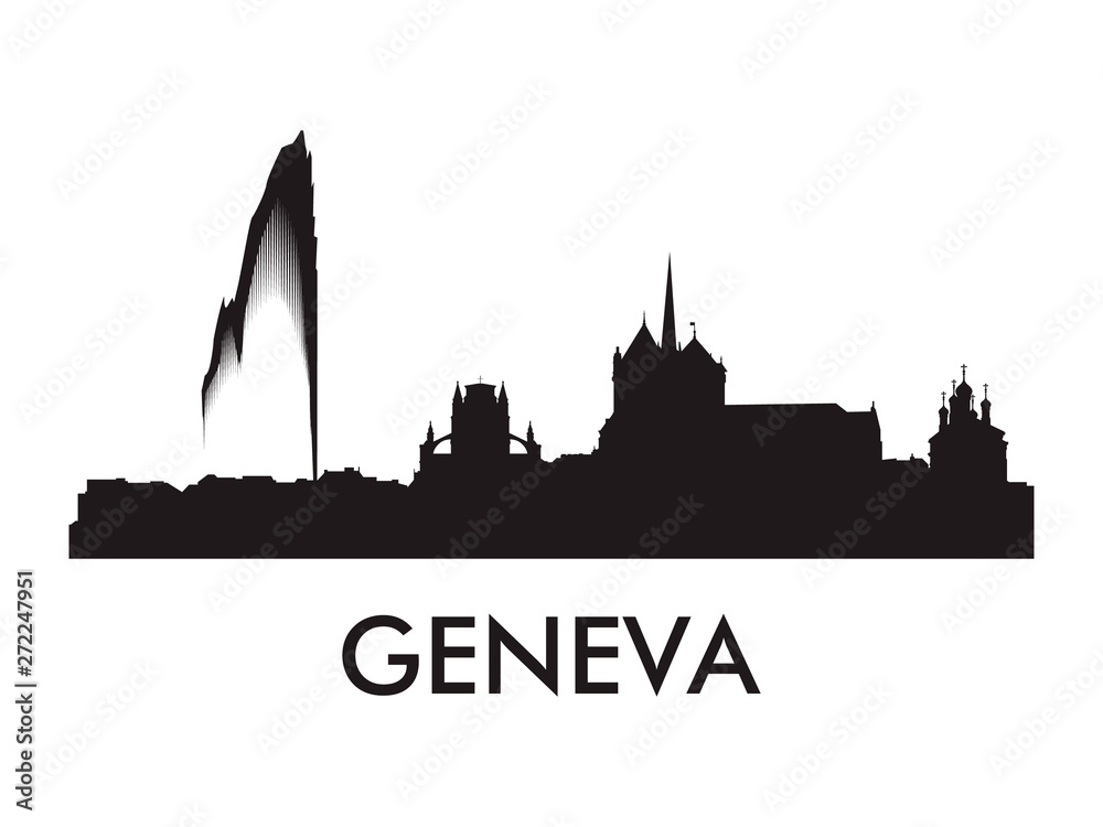 Geneva skyline silhouette vector of famous places