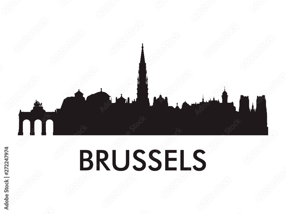 Brussels skyline silhouette vector of famous places