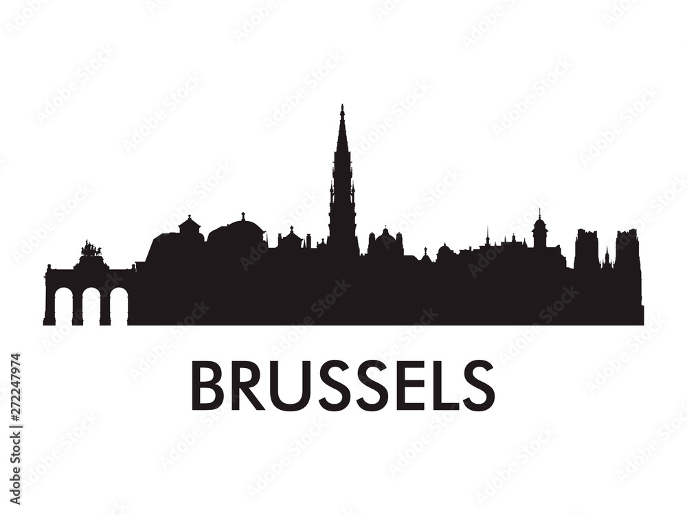 Fototapeta premium Brussels skyline silhouette vector of famous places