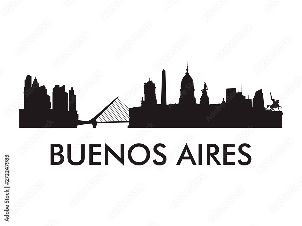 Buenos Aires skyline silhouette vector of famous places