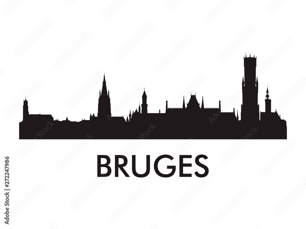 Bruges skyline silhouette vector of famous places