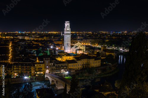 Night view of Verona Cathedral taken from Castel San Pietro