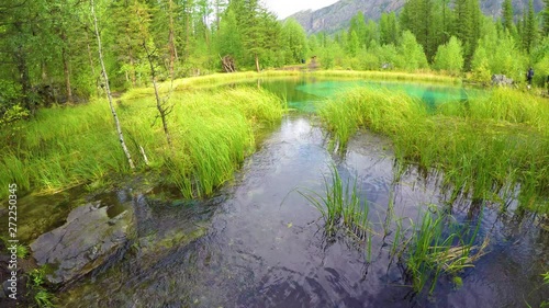 blue geyser lake in Altay mountains. Siberia. Russia.