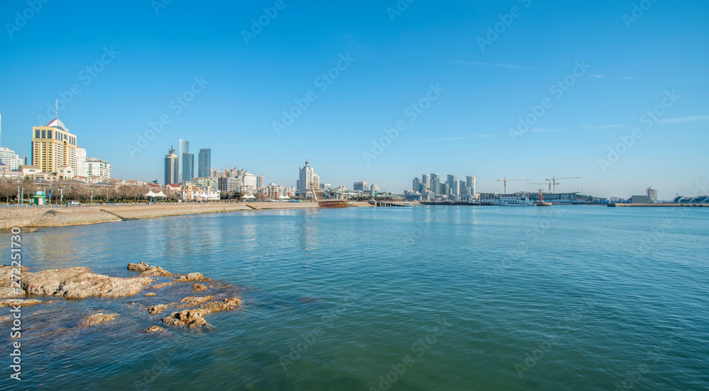 Fototapeta premium The Skyline of Architectural Landscape of Qingdao Seaside City..