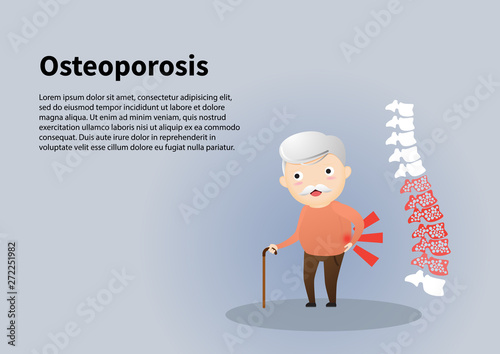 Caring for the elderly. Old man with osteoporosis. vector, illustration.