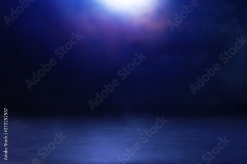 abstract dark concentrate floor scene with mist or fog, spotlight for display