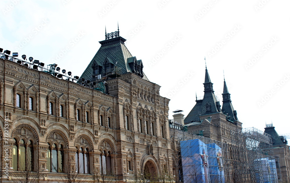 GUM, a state general store on Red Square, view from far away, the architecture of the building