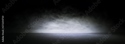 abstract dark concentrate floor scene with mist or fog, spotlight for display. banner