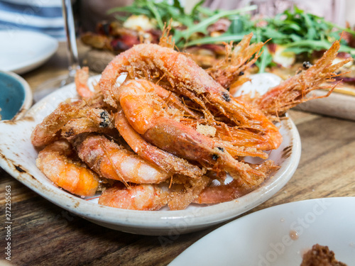 Typical dish of fried prawns, a tapa very common in Spain, especially in the South, Andalusia.