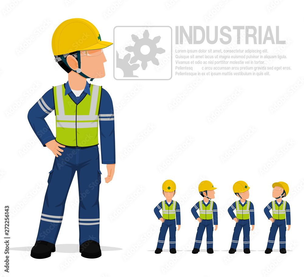 Industrial worker in reflective vest are posing akimbo on transparent background. Industrial worker in reflective vest are posing akimbo on transparent background.
