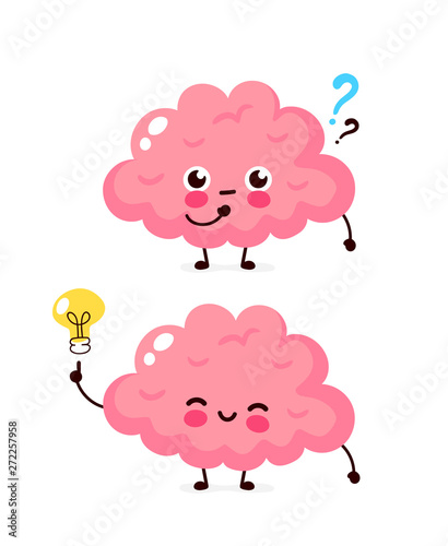 Cute brain with question mark and lightbulb 
