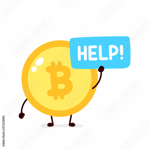 Bitcoin coin ask help. Vector flat 