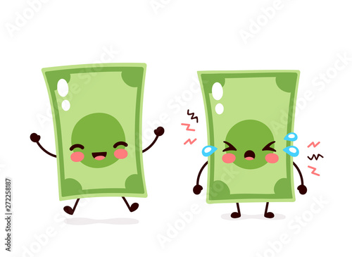 Cute happy smiling and sad cry money banknote