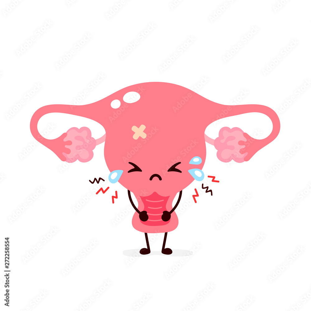 Sad suffering sick cute uterus character Stock Vector | Adobe Stock