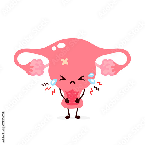 Sad suffering sick cute uterus character