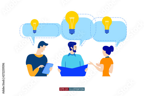 Trendy flat illustration. Office workers planing business mechanism, analyze business strategy and exchange ideas.Template for your design works. Vector graphics.