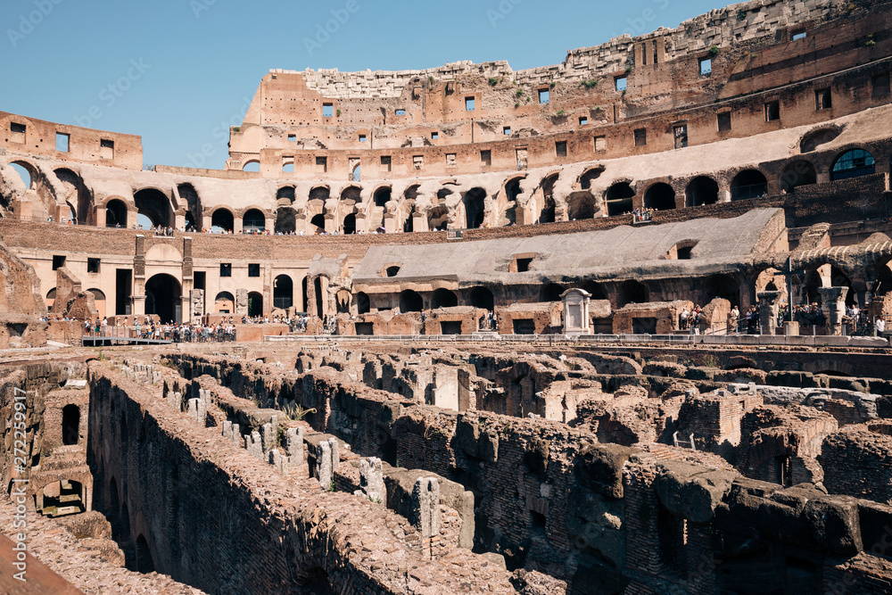 Panoramic view of interior of Colosseum in Rome