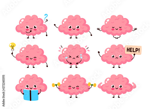 Cute human brain set. Healthy and unhealthy organ