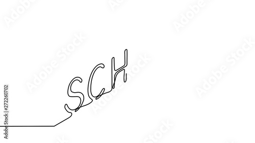Handwritten word school in style of one isometric continuous line black color. Self drawing. Motion graphics