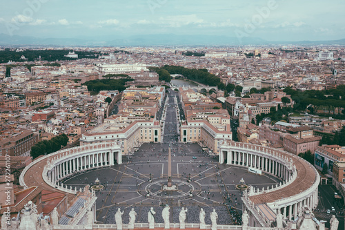 Panoramic view on the St. Peter's square and city of Rome