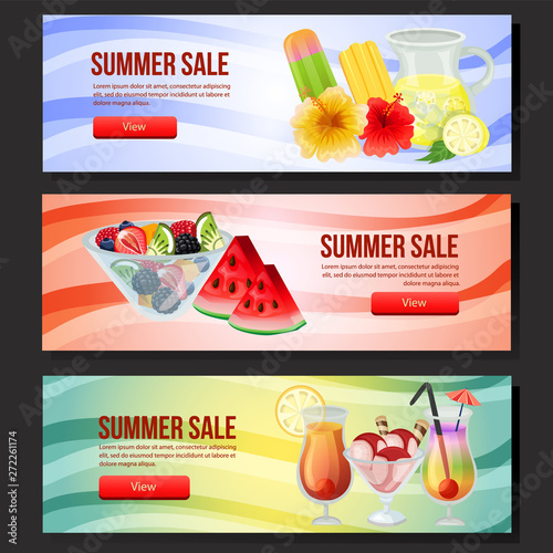 colorful summer sale banner web three with refreshment