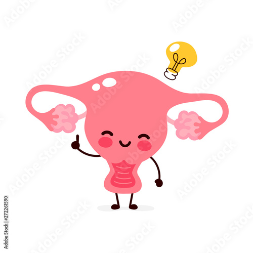 Happy cute uterus with lightbulb character