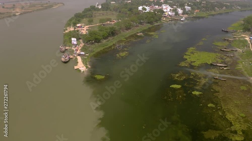 Ganga river meeting Kaveri, Mayapur, India, 4k aerial  photo