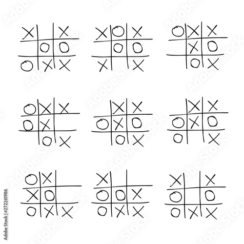 Tic tac toe game set, hand-drawn vector icons
