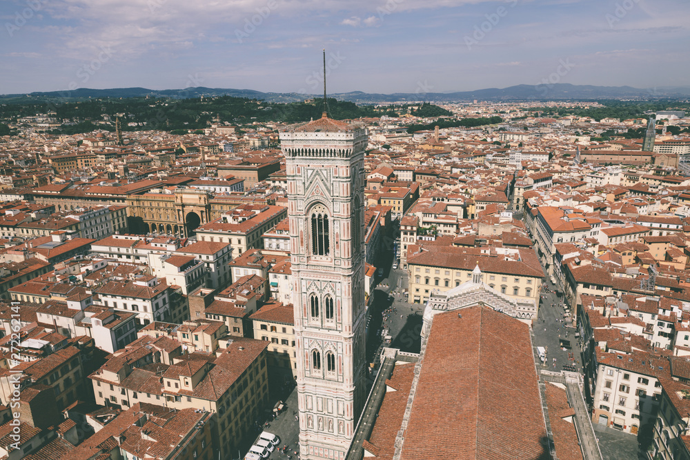 Aerial panoramic view of city of Florence and Giotto's Campanile