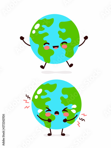 Cute sad cry and happy Earth 
