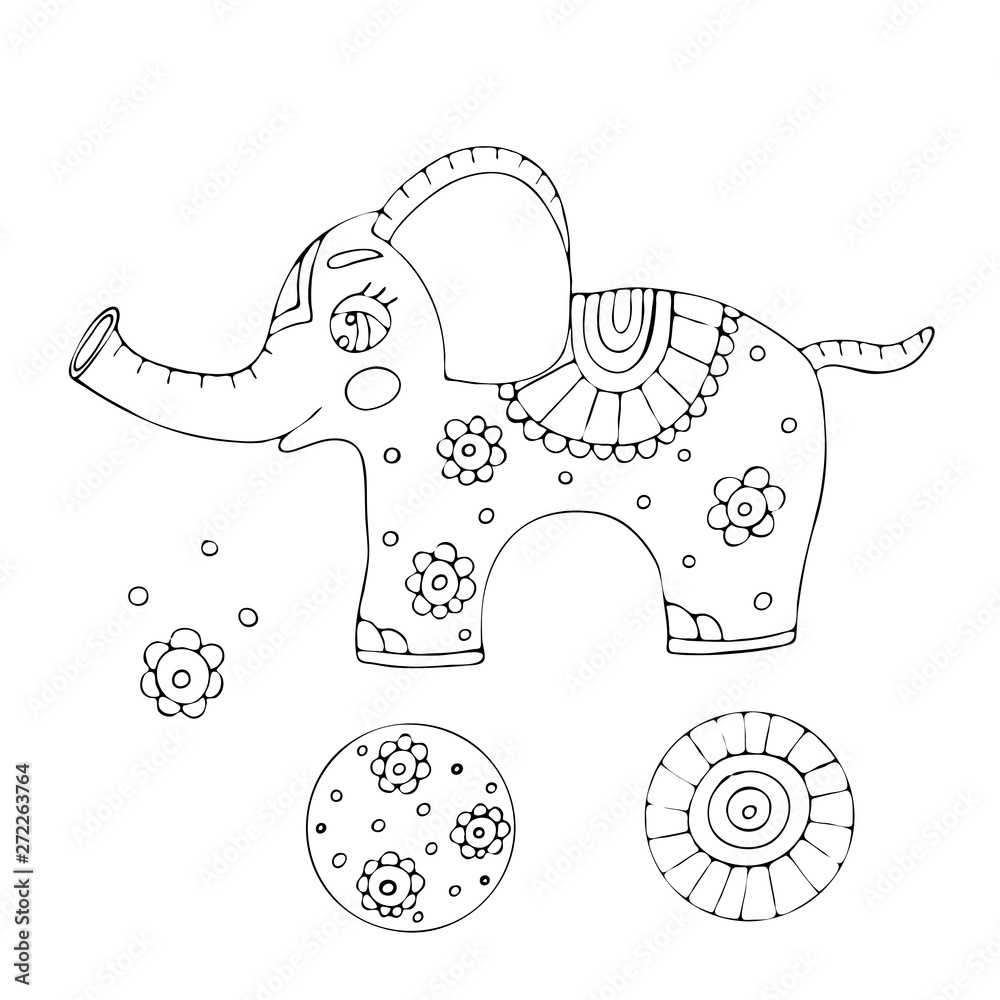 Vector coloring page outline of cartoon elephant coloring book for kids