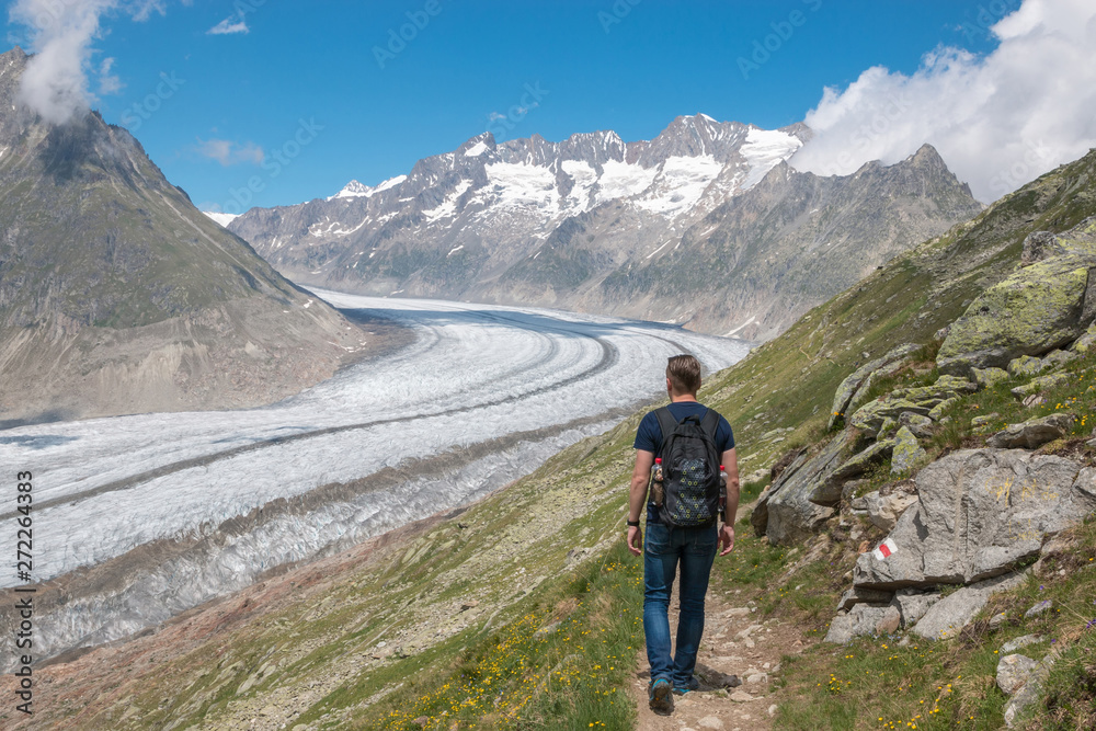 Panorama of mountains scene, walk through the great Aletsch Glacier Panorama of mountains scene, walk through the great Aletsch Glacier