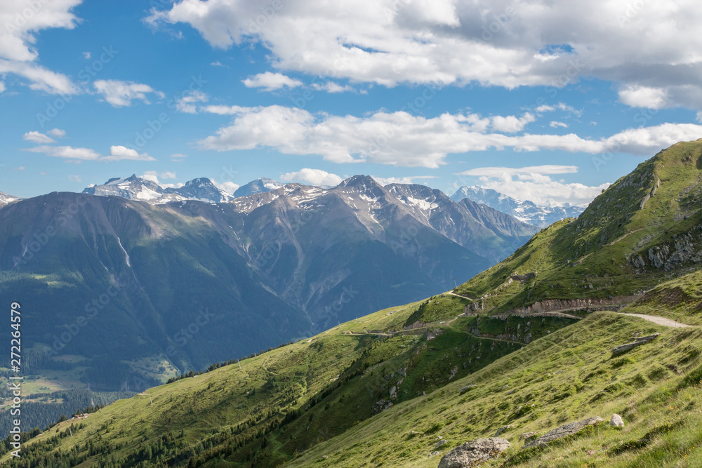 View closeup mountains scene, route great Aletsch Glacier