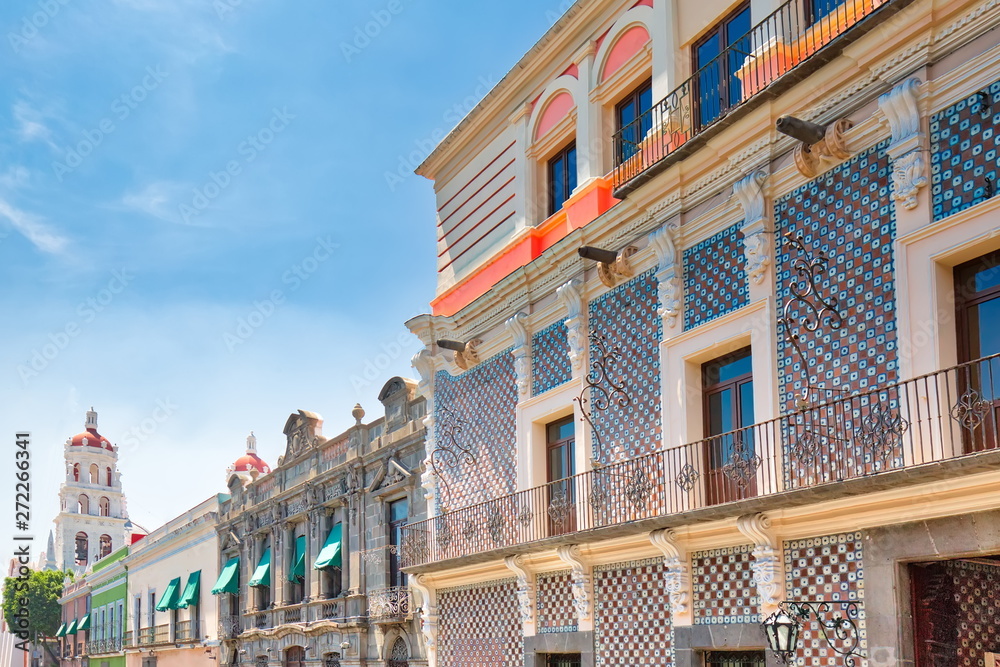 Colorful Puebla streets in Zocalo historic city center