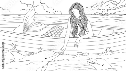 Beautiful mermaid with dolphins